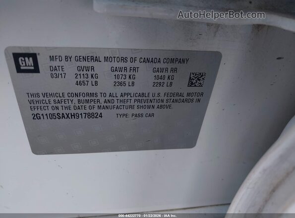 2G1105SAXH9178824 2017 CHEVROLET IMPALA Белый Вид подкапотного пространства