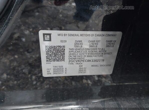 2GCVKPEC8K1162378 2019 CHEVROLET SILVERADO Черный Вид подкапотного пространства