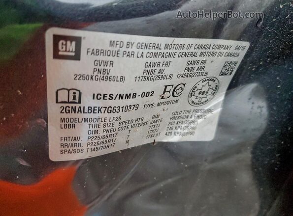 2GNALBEK7G6310379 2016 CHEVROLET EQUINOX Black VIN կոդի պիտակի տեսք