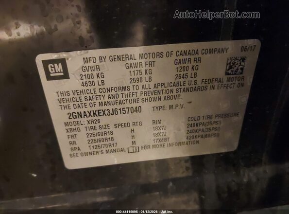 2GNAXKEX3J6157040 2018 CHEVROLET EQUINOX Черный Вид подкапотного пространства