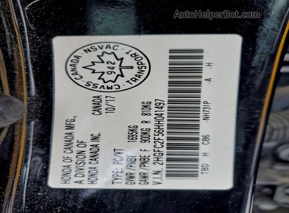 2HGFC2F56HH041497 2017 HONDA CIVIC Черный Вид наклейки с VIN-кодом