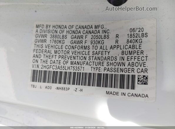 2HGFC3A55LH753571 2020 HONDA CIVIC SI White Vista del compartimento del motor