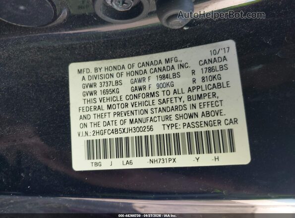 2HGFC4B5XJH300256 2018 HONDA CIVIC Черный Вид подкапотного пространства
