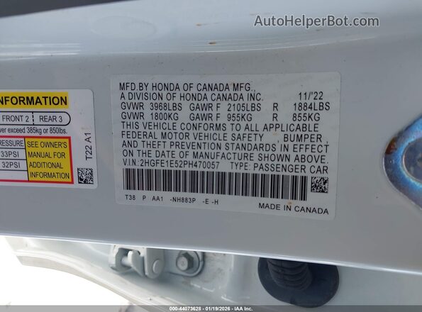 2HGFE1E52PH470057 2023 HONDA CIVIC SI White Widok komory silnika