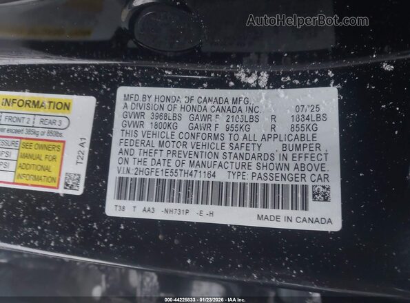 2HGFE1E55TH471164 2026 HONDA CIVIC SI Черный Вид подкапотного пространства