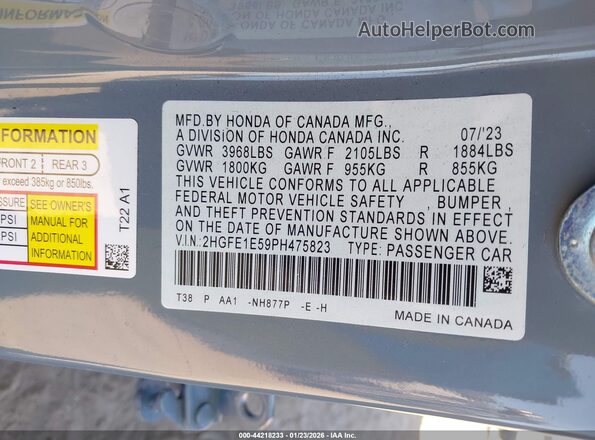 2HGFE1E59PH475823 2023 HONDA CIVIC SI Light Blue Вид подкапотного пространства