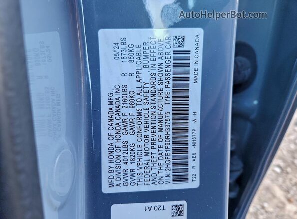 2HGFE1F90RH337575 2024 HONDA CIVIC Синий Вид наклейки с VIN-кодом