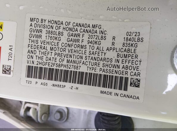 2HGFE2F58PH527687 2023 HONDA CIVIC Белый Вид подкапотного пространства