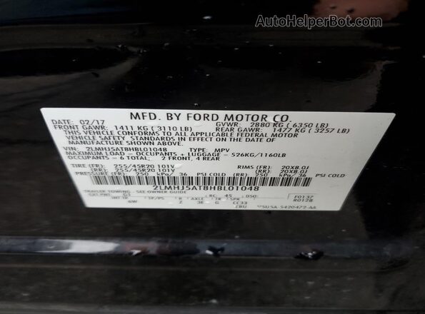 2LMHJ5AT8HBL01048 2017 LINCOLN MKT Черный Вид наклейки с VIN-кодом
