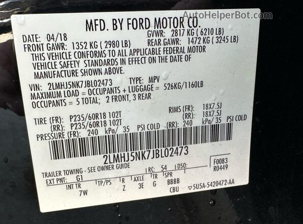 2LMHJ5NK7JBL02473 2018 LINCOLN MKT Черный Вид задних сидений