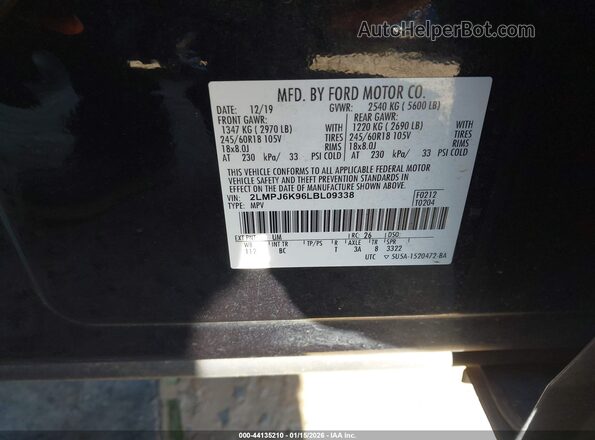 2LMPJ6K96LBL09338 2020 LINCOLN NAUTILUS Черный Вид подкапотного пространства