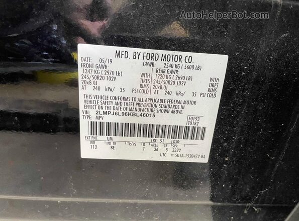2LMPJ6L96KBL46015 2019 LINCOLN NAUTILUS Black Widok tylnych siedzeń