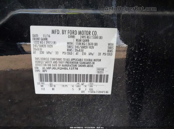 2LMPJ6LR2HBL13778 2017 LINCOLN MKX Черный Вид подкапотного пространства