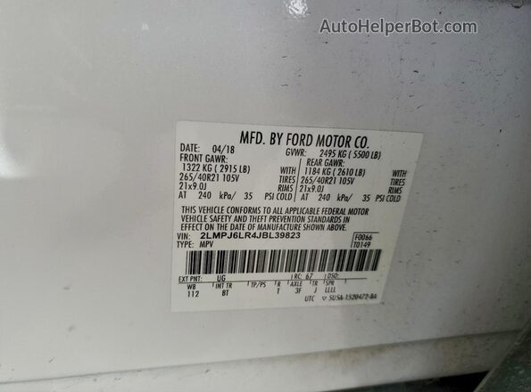 2LMPJ6LR4JBL39823 2018 LINCOLN MKX White Vista interior de 360 grados