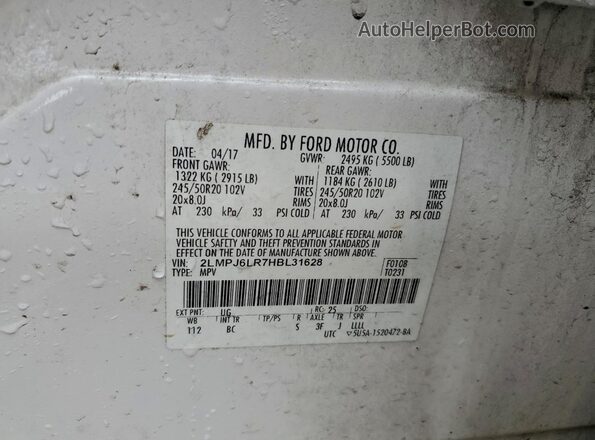 2LMPJ6LR7HBL31628 2017 LINCOLN MKX Белый Панорамный вид салона 360°