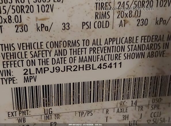 2LMPJ9JR2HBL45411 2017 LINCOLN MKX Белый Вид подкапотного пространства