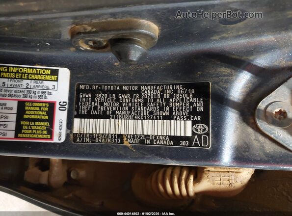 2T1BURHE4KC127411 2019 TOYOTA LL Gray Widok komory silnika