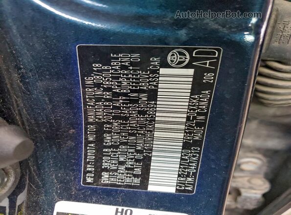 2T1BURHEXKC158694 2019 TOYOTA LL Black Vista del compartimento del motor