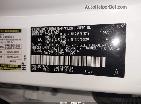 2T2ACCAZ1TC001013 2026 LEXUS NX 350H White ძრავის განყოფილების ხედი