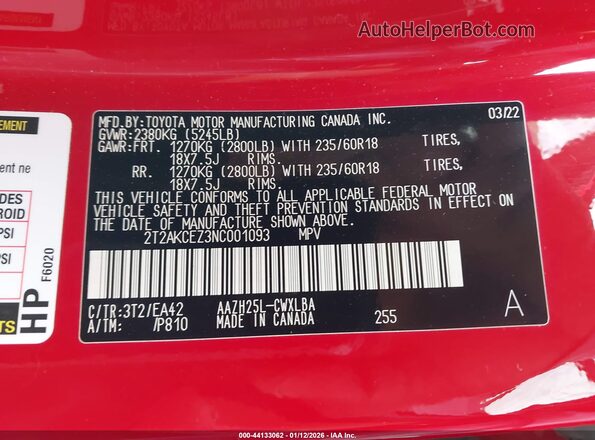 2T2AKCEZ3NC001093 2022 LEXUS NX 350H Red Vista del compartimento del motor