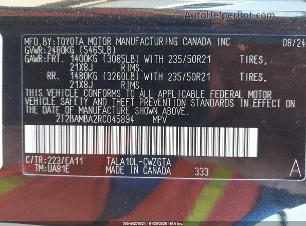 2T2BAMBA2RC045894 2024 LEXUS RX 350 Black Engine compartment view
