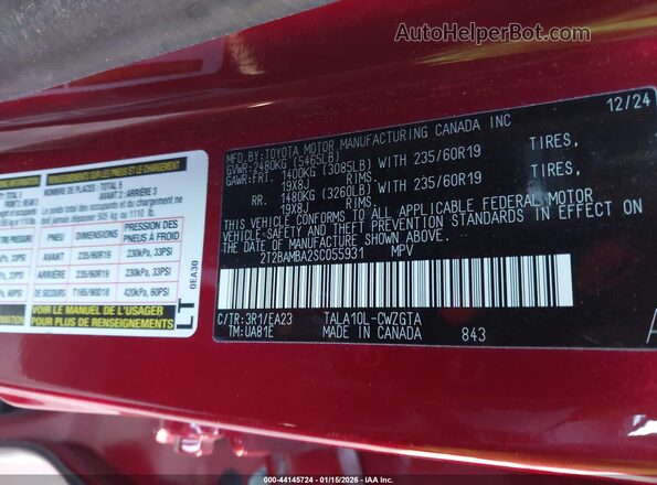 2T2BAMBA2SC055931 2025 LEXUS RX 350 Red Շարժիչի բաժամունքի տեսք