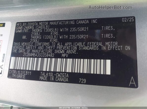2T2BAMBA3SC058482 2025 LEXUS RX 350 Silver Engine compartment view