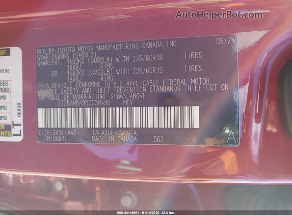 2T2BAMBA9RC038490 2024 LEXUS RX 350 Red ძრავის განყოფილების ხედი