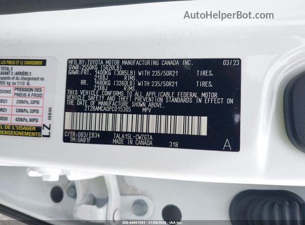 2T2BAMCA0PC015305 2023 LEXUS RX 350 White Vista del compartimento del motor