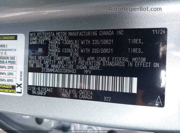 2T2BAMCA0SC089493 2025 LEXUS RX 350 Silver Вид підкапотного простору