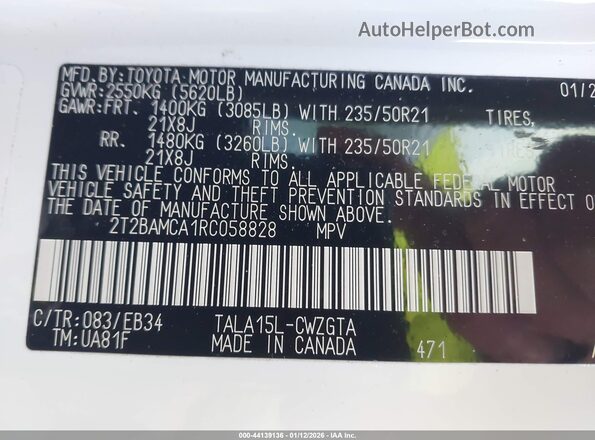 2T2BAMCA1RC058828 2024 LEXUS RX 350 White Widok komory silnika