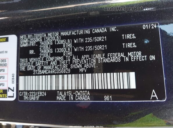 2T2BAMCA4RC056829 2024 LEXUS RX 350 Черный Вид подкапотного пространства