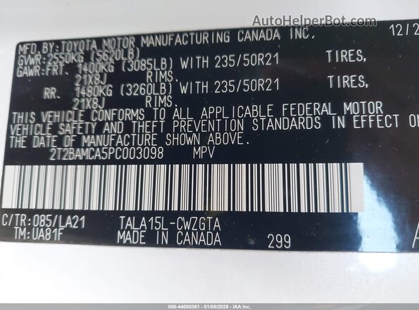 2T2BAMCA5PC003098 2023 LEXUS RX 350 White Widok komory silnika