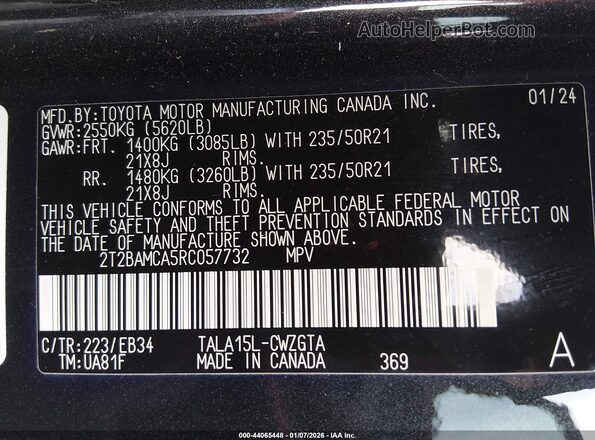 2T2BAMCA5RC057732 2024 LEXUS RX 350 Black Widok komory silnika