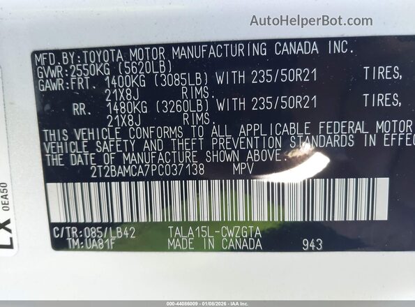 2T2BAMCA7PC037138 2023 LEXUS RX 350 White Engine compartment view