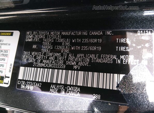 2T2BBMCA3RC033359 2024 LEXUS RX 350H Black Вид підкапотного простору