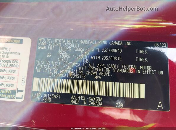 2T2BBMCA4PC015126 2023 LEXUS RX 350H Красный Вид подкапотного пространства