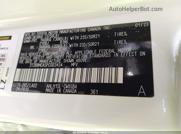 2T2BBMCA5PC003454 2023 LEXUS RX 350H White Widok komory silnika