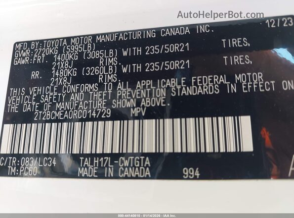 2T2BCMEA0RC014729 2024 LEXUS RX 500H White Widok komory silnika