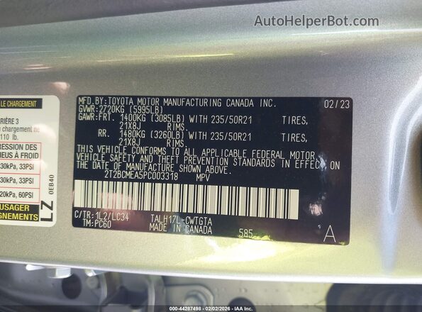 2T2BCMEA5PC003318 2023 LEXUS RX 500H Silver Widok komory silnika
