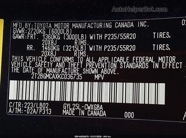 2T2BGMCAXKC036735 2019 LEXUS RX 450H Черный Вид подкапотного пространства