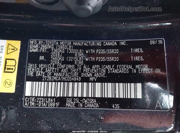 2T2BZMCA1HC054849 2017 LEXUS RX 350 Черный Вид подкапотного пространства