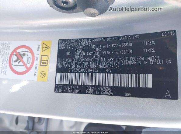 2T2BZMCA8JC164903 2018 LEXUS RX 350 Серебряный Вид подкапотного пространства