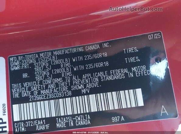 2T2GGCEZ9SC093138 2025 LEXUS NX 350 Red Widok komory silnika
