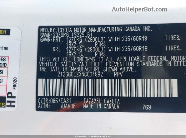 2T2GGCEZXNC004892 2022 LEXUS NX 350 White Շարժիչի բաժամունքի տեսք