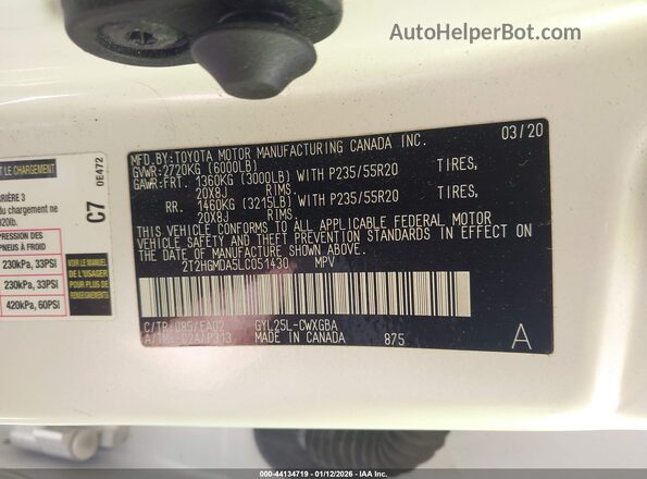 2T2HGMDA5LC051430 2020 LEXUS RX 450H White Vista del compartimento del motor