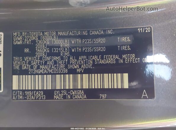 2T2HGMDA7MC059398 2021 LEXUS RX 450H Серый Вид подкапотного пространства