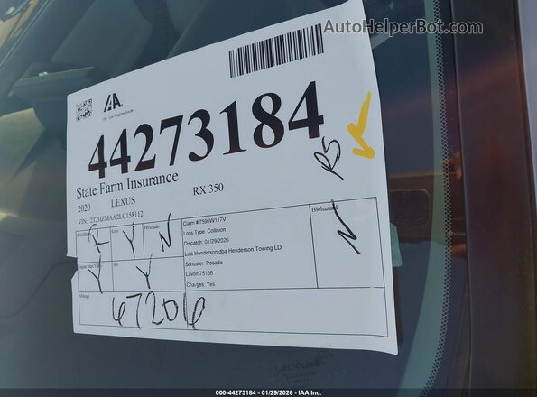 2T2HZMAA2LC158112 2020 LEXUS RX 350 Серый 