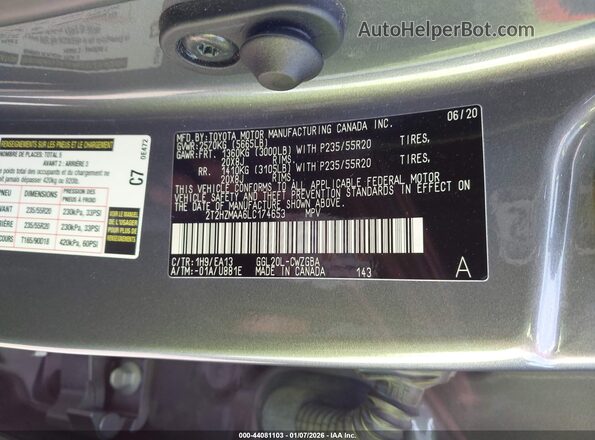 2T2HZMAA6LC174653 2020 LEXUS RX 350 Серый Вид подкапотного пространства