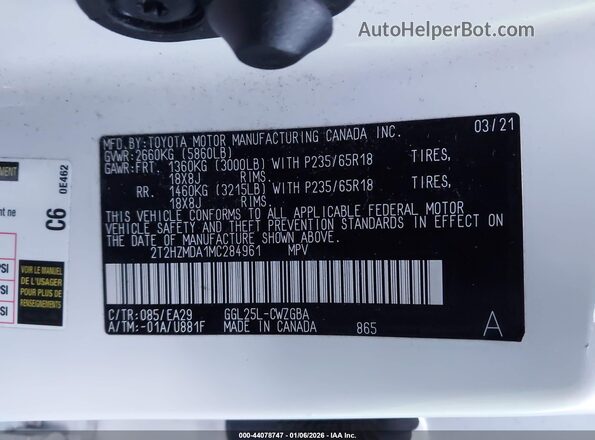 2T2HZMDA1MC284961 2021 LEXUS RX 350 Белый Вид подкапотного пространства